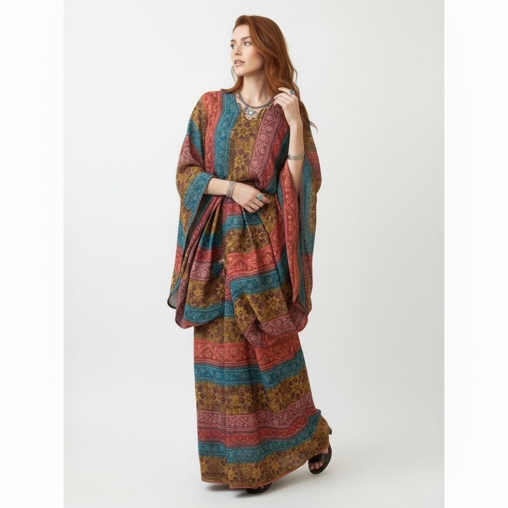 Boho Kaftan and Maxi Skirt Set Upcycled Vintage 70s One Size Fits Up to 3XL - Picture 4 of 16